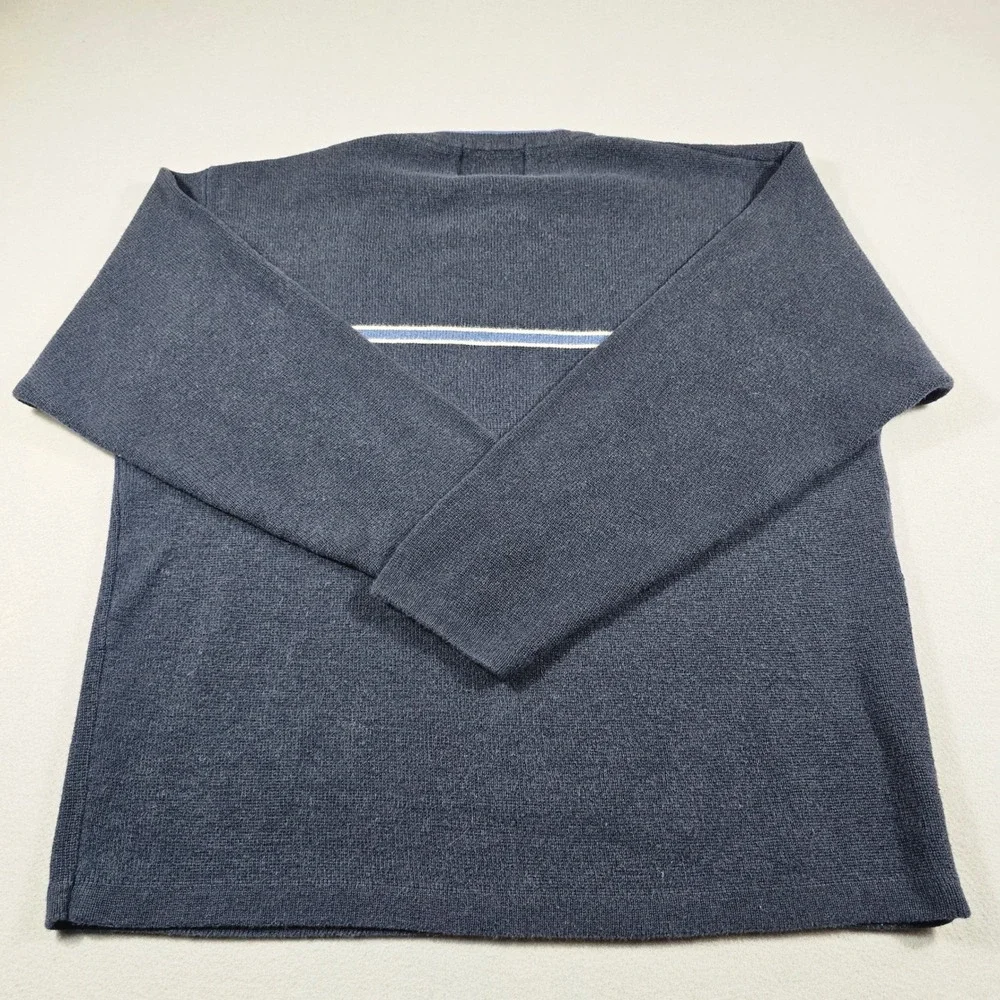 American Eagle Mens XL Navy Blue Sweater V-Neck Striped Ramie Cotton Knit